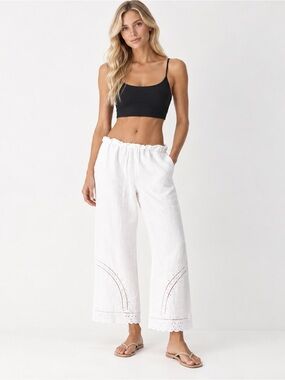 Aritzia Little Moon White Wide-Leg Eyelet Hem
